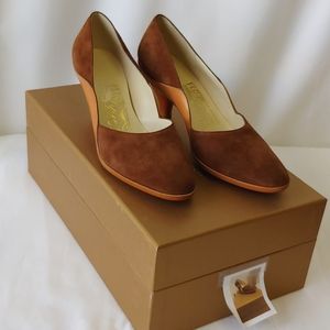 Salvatore Ferragamo's Creations Opanke Suede And Leather Pumps Limited Edition